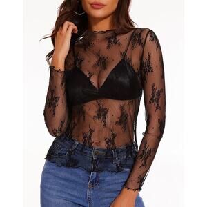 Ugerlov Sheer Black Lace Long Sleeve Top
Vintage-Inspired Black Sheer Lace  XS